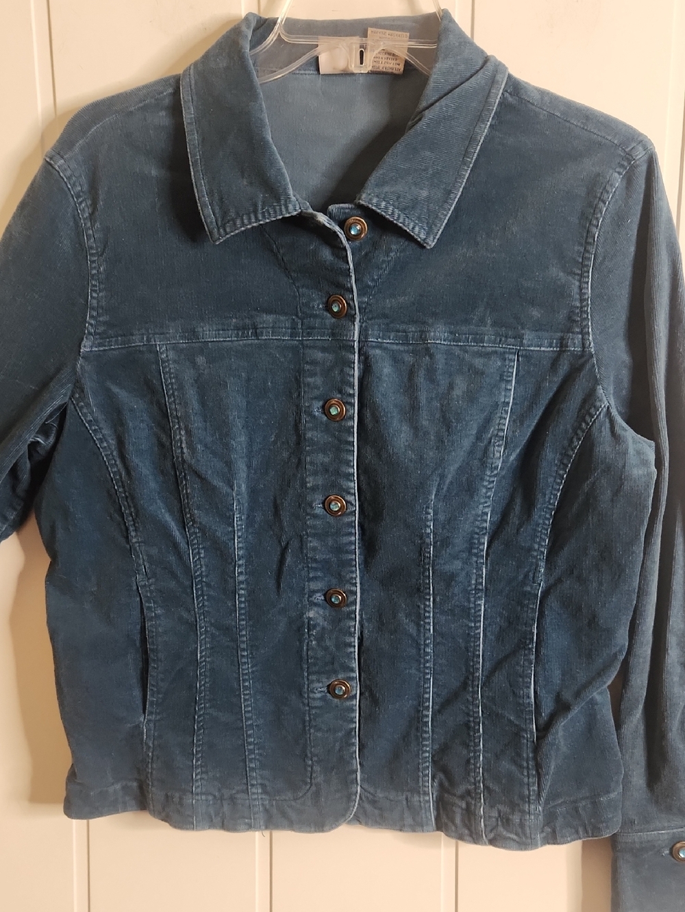 Teal Blue Corduroy Button-Up Lightweight Western Boho Jacket